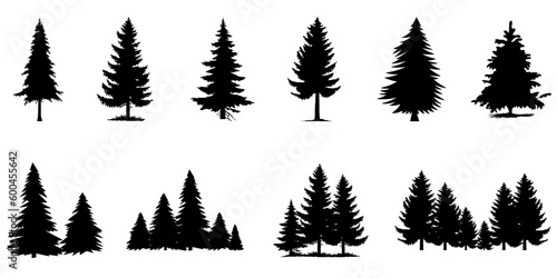 Obraz na płótnie Pine Tree Silhouette Set