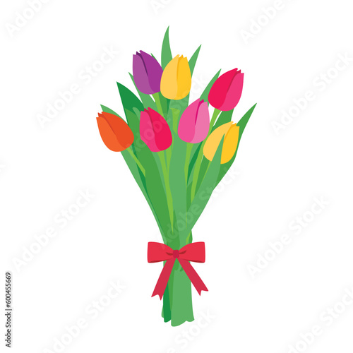 Colorful tulips flower bouquet on isolated white background.