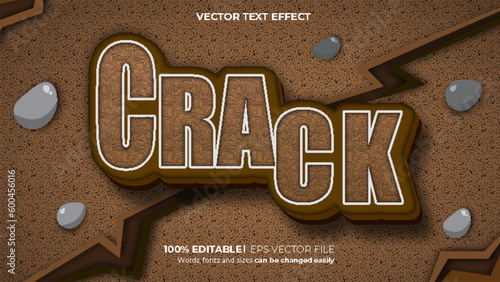 Vector realistic crack 3d editable text effect with crack background