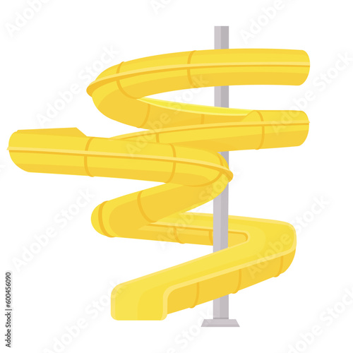 Screw slide realistic waterpark pool aquapark aqua park isolated on white background. Yellow water slide
