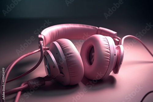 Pink headphones. Generative AI photo