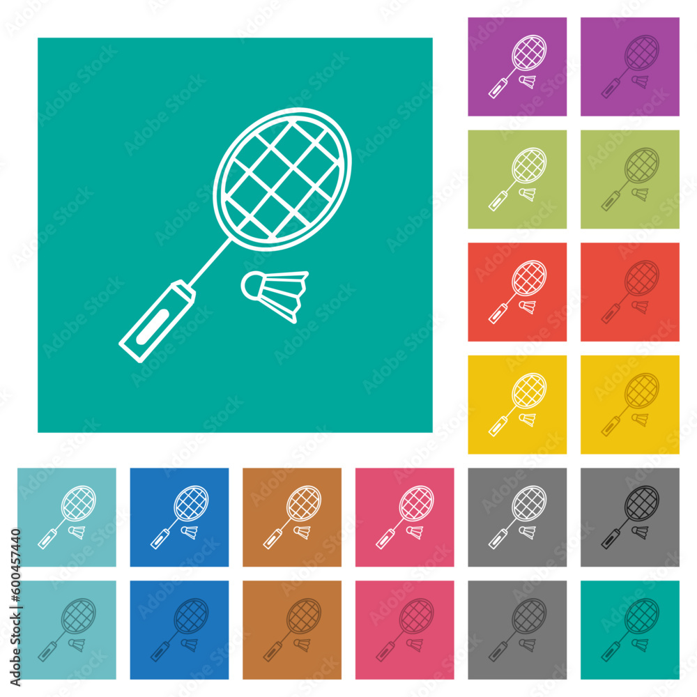 Badminton racket and shuttlecock outline square flat multi colored icons Badminton racket and shuttlecock outline square flat multi colored icons