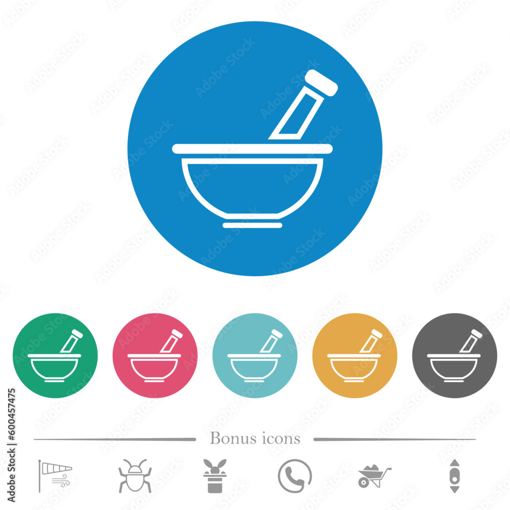 Mortar and pestle outline flat round icons Mortar and pestle outline flat round icons