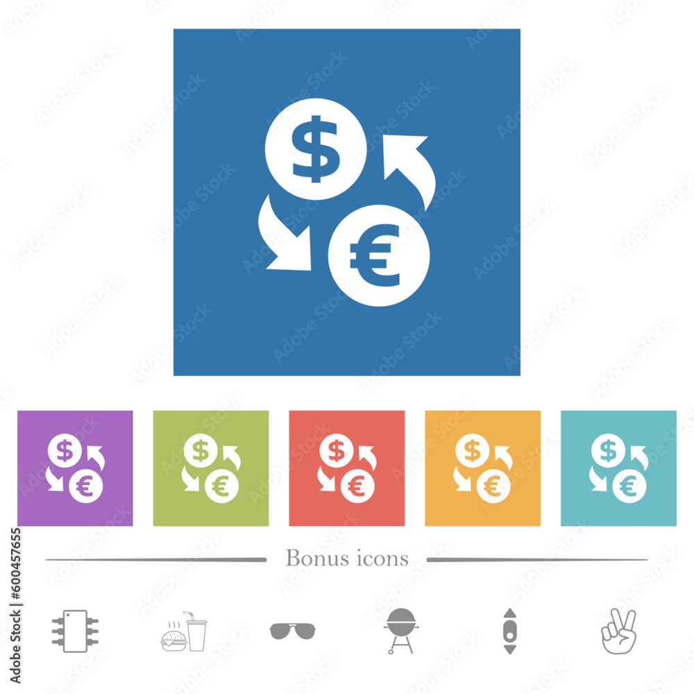 Dollar Euro money exchange flat white icons in square backgrounds Dollar Euro money exchange flat white icons in square backgrounds