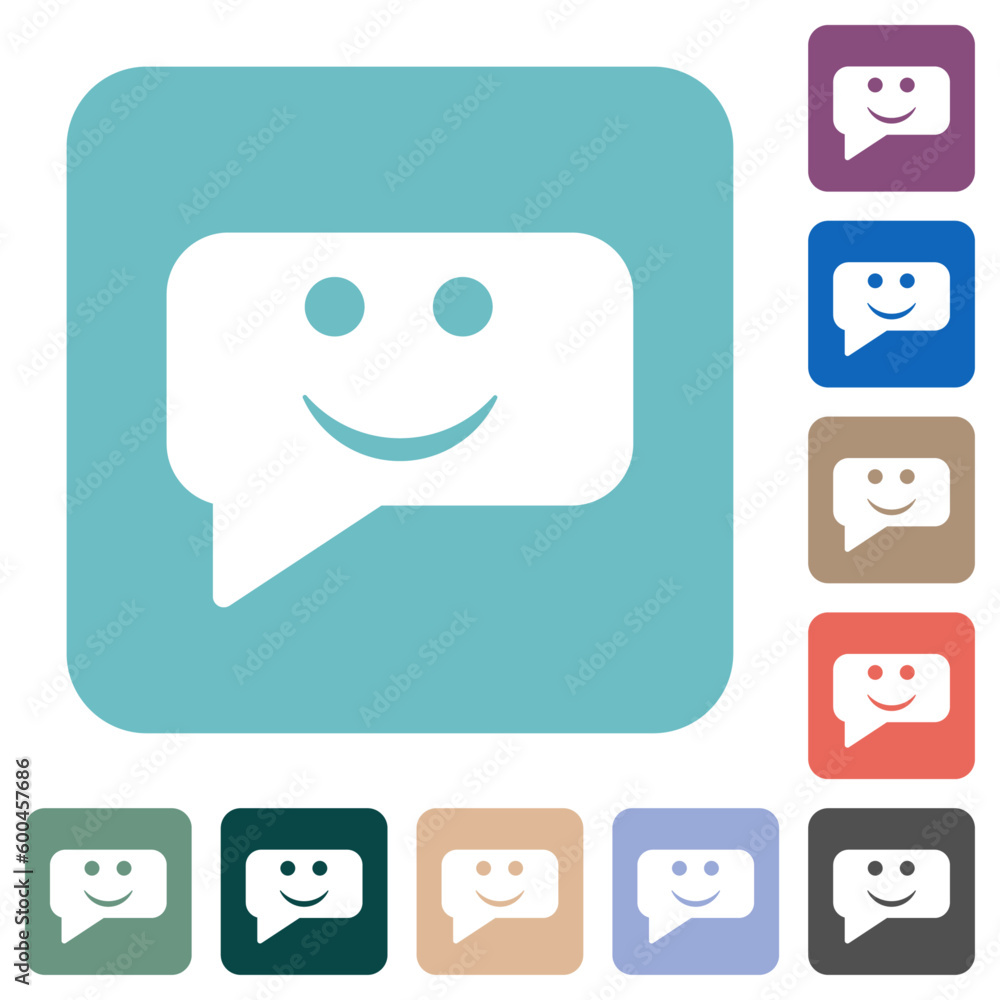 Rounded square smiling chat bubble solid rounded square flat icons Rounded square smiling chat bubble solid rounded square flat icons