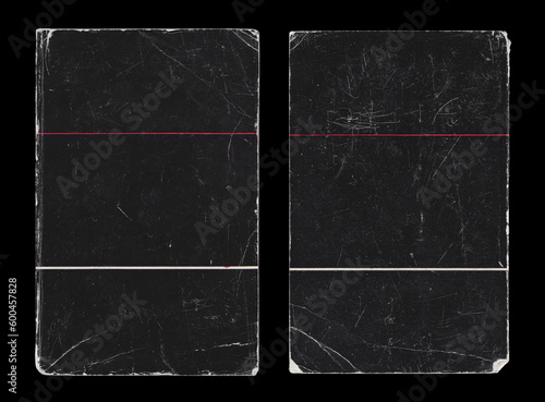 Old Black Paper Book Cover Template Mock Up. Empty Damaged Grunge Aged Scratched Shabby Paper Cardboard Overlay Texture.