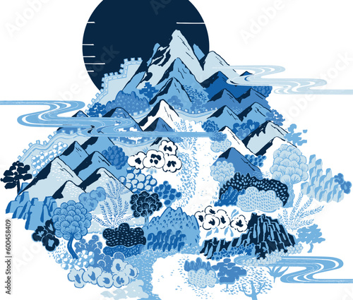 Illustration capturing the poetic beauty of mountain landscapes in Korea	