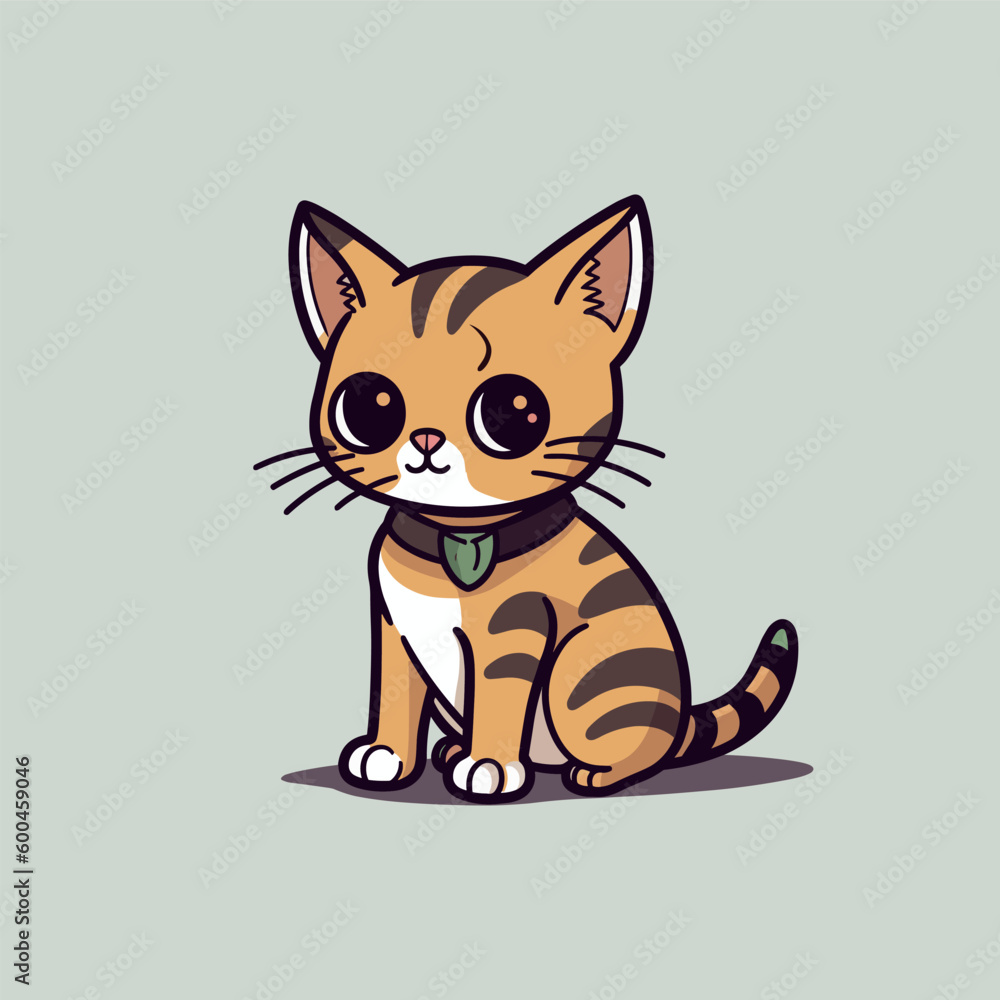 A lovable kitten with big round eyes, drawn in a cute cartoon style