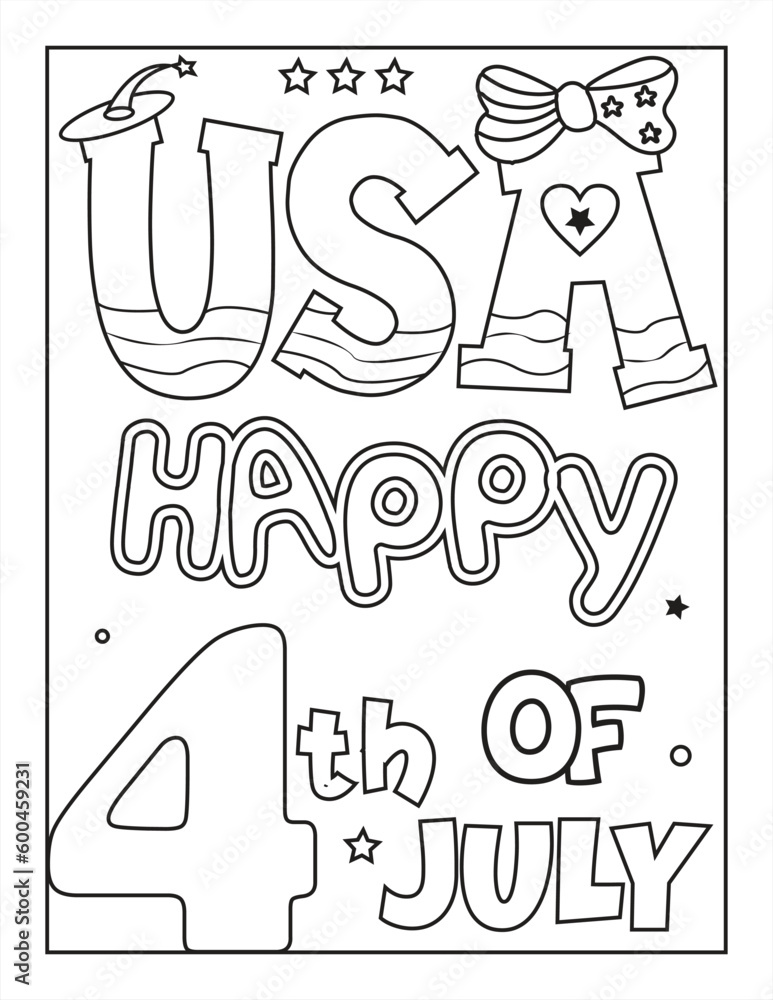 4th of July American Independence Day coloring page for kids and adults ...