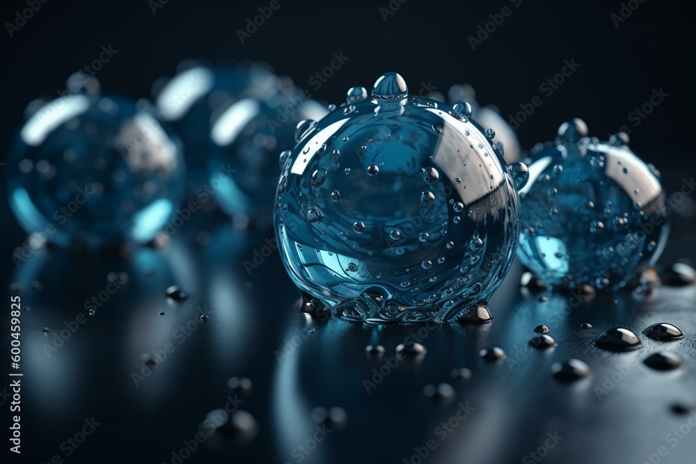 Small spheres of liquid on a surface. Generative AI