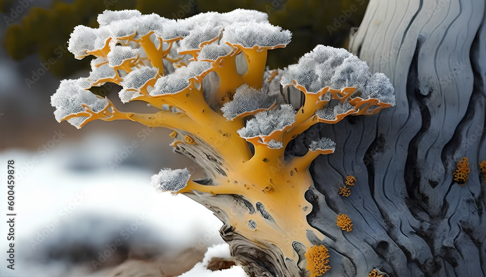 Obraz premium Trumpet lichen growing on tree trunk in Winter