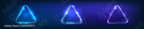 Neon rounded triangle frame with shining effects and sparkles