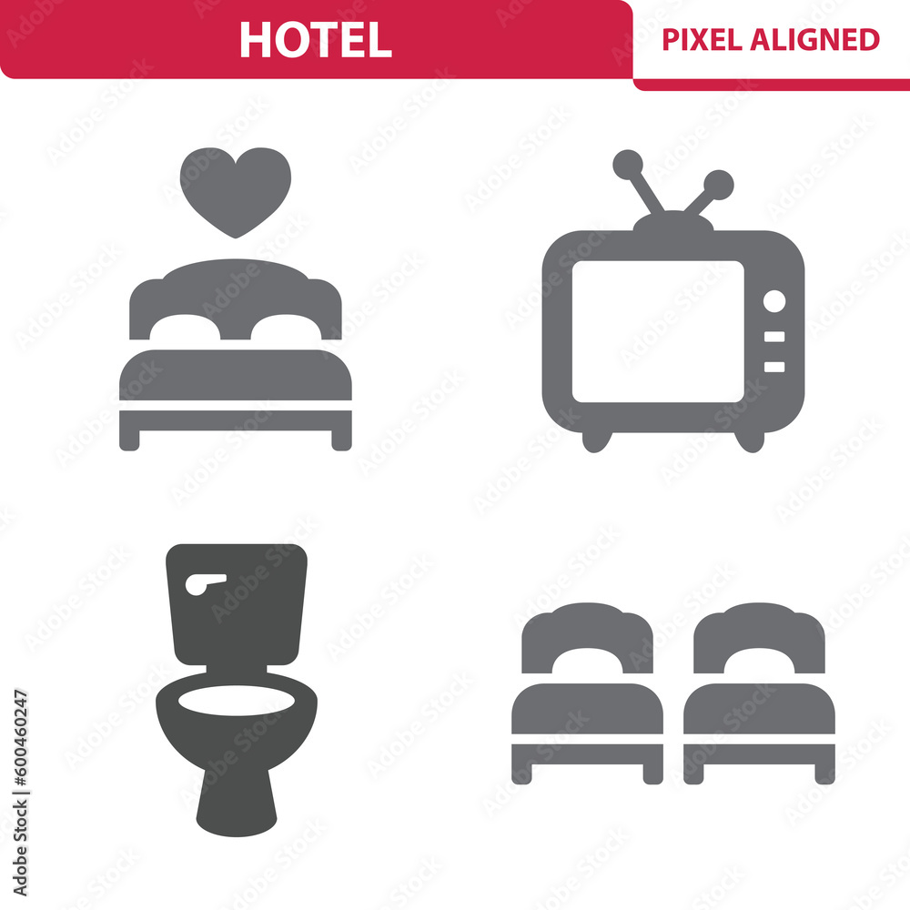 Hotel Icons. Room, Bed, TV, Toilet Vector Icon Hotel Icons. Room, Bed, TV, Toilet Vector Icon