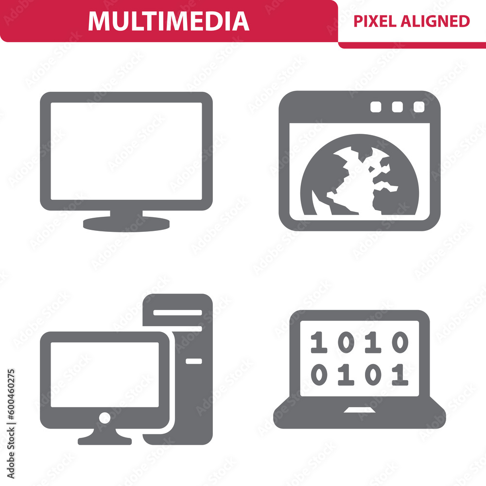 Multimedia Icons. Technology, Devices, Computer, TV, Website, PC, Laptop Vector Icon