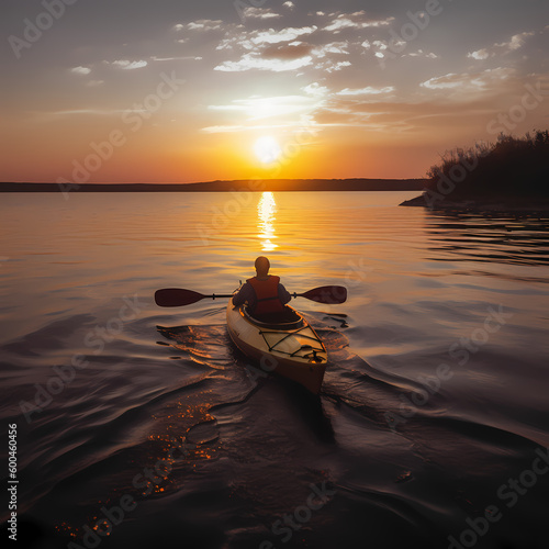 Kayak Sunset Panorama. Generative AI © premiumdesign