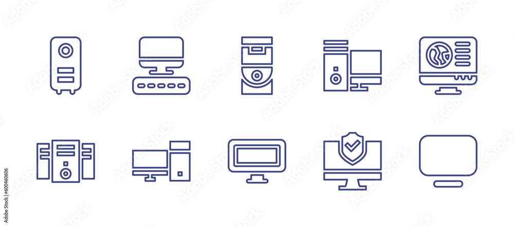 Computer line icon set. Editable stroke. Vector illustration. Containing pc, computer, pc tower, cyber security, monitor.