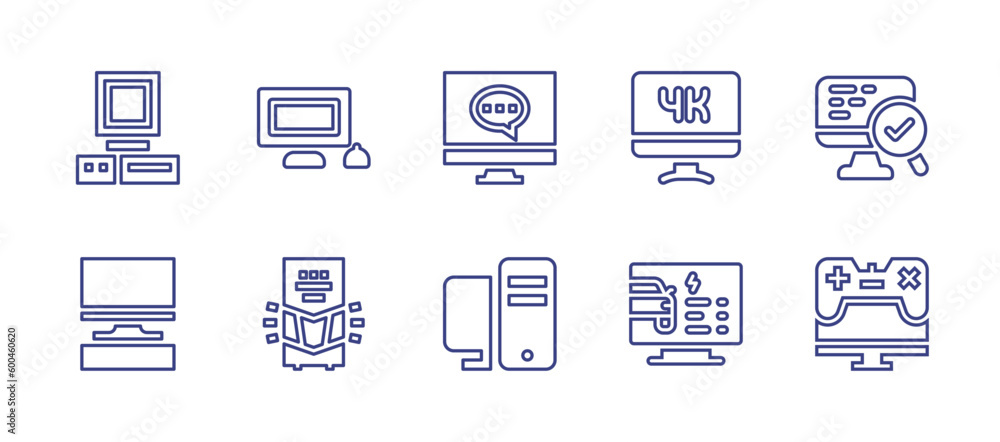 Computer line icon set. Editable stroke. Vector illustration. Containing computer, personal computer, checking, diagnostic, virtual reality.
