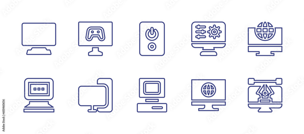 Computer line icon set. Editable stroke. Vector illustration. Containing computer monitor, computer game, pc tower, configuration, global, computer, pc.
