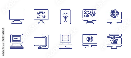 Computer line icon set. Editable stroke. Vector illustration. Containing computer monitor, computer game, pc tower, configuration, global, computer, pc.