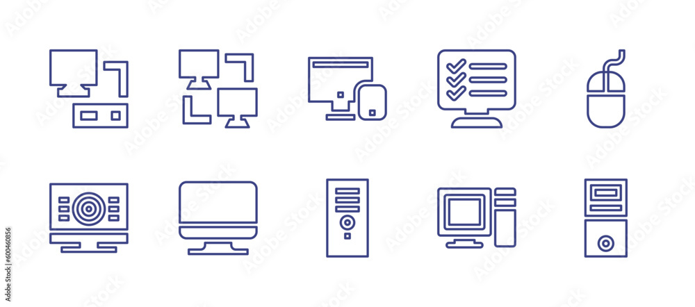 Computer line icon set. Editable stroke. Vector illustration. Containing computer server, computer networks, computer, exam, mouse, pc, desktop.
