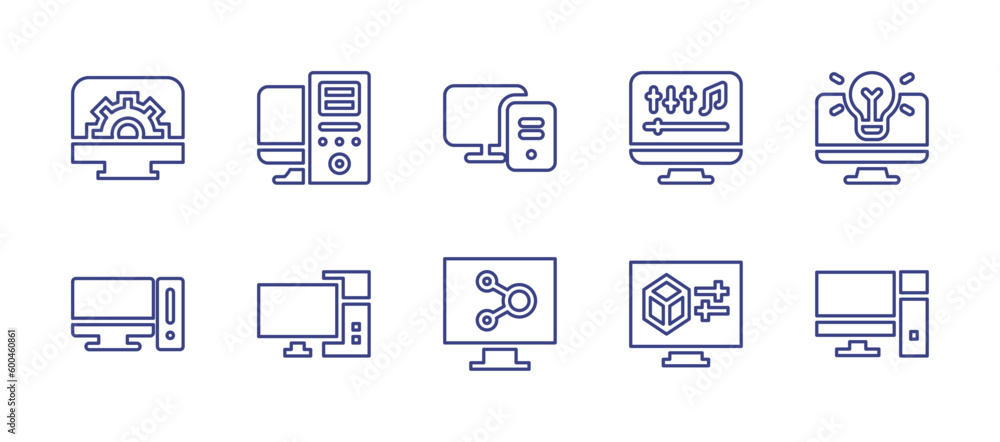 Computer line icon set. Editable stroke. Vector illustration. Containing engineering, computer, pc, application, computer desktop.