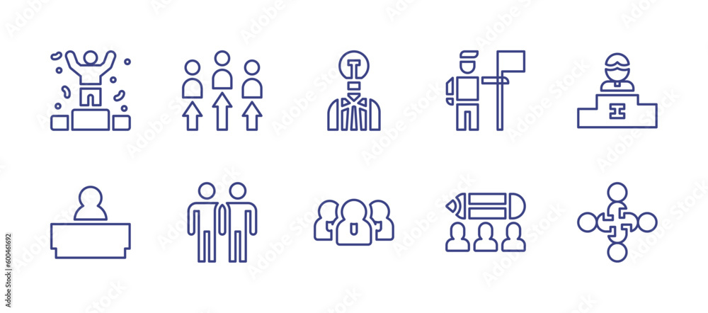 Leadership line icon set. Editable stroke. Vector illustration. Containing pedestal, teamwork, leader, goal, boss, networking, team.