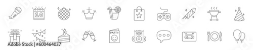 Set of icons for a party or celebration. Editable strokes. Vector.