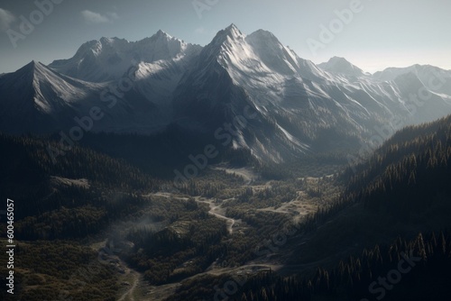 3D mountains and forests created with polygons. Generative AI