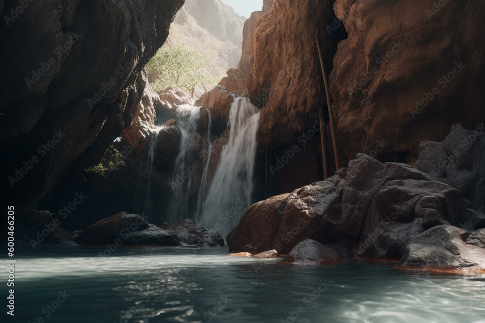 A breathtaking canyon waterfall in stunning 8k resolution with hyperrealistic details. Generative AI