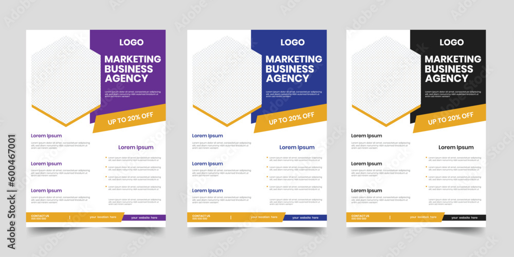 Colorful business marketing agency a4 product flyer, new corporate geometric advertising leaflet, one page proposal handout template