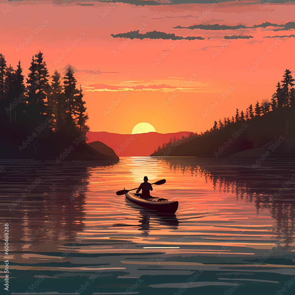 Kayaking At Sunset. Generative AI