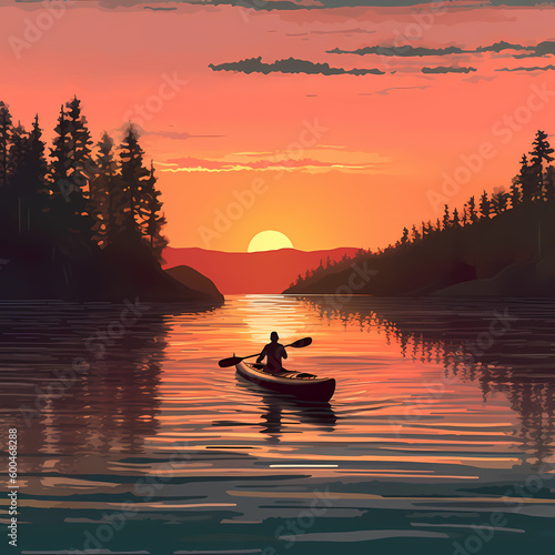 Kayaking At Sunset. Generative AI