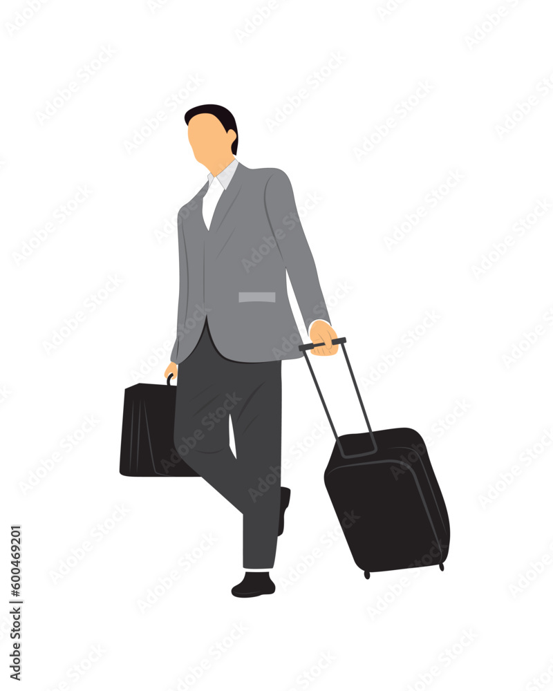 Successful Businessman with travelling bag vector isolated on white. Business man holding a briefcase. Successful Businessman with travelling bag vector isolated on white. Business man holding a briefcase.