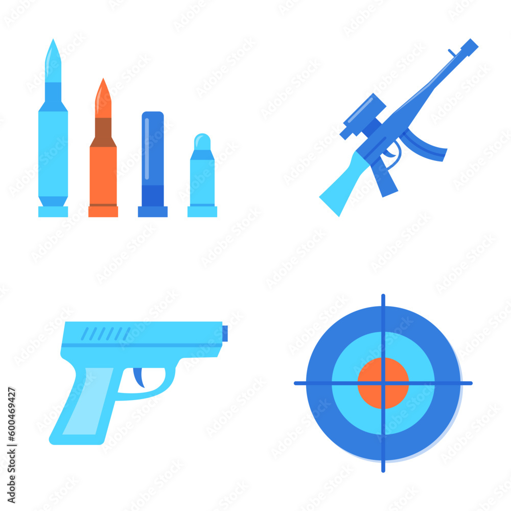 Firearms icon set in flat and line style Firearms icon set in flat and line style