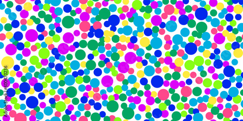Poka dot bright noise seamless pattern. Abstract multicolor vector background with polka circles. Fun wallpaper with estive colorful confetti. Modern simple geometric pop art backdrop
