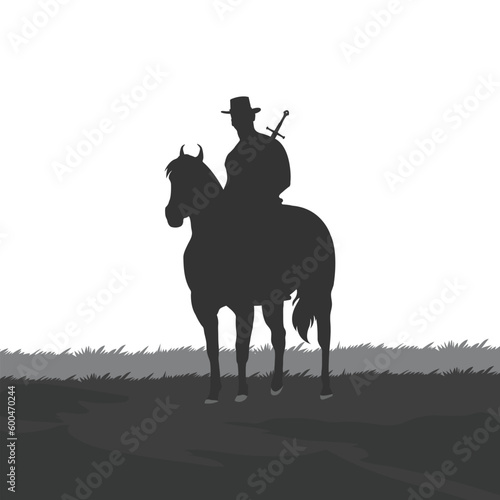 Cowboy sitting on his horse with a sword.