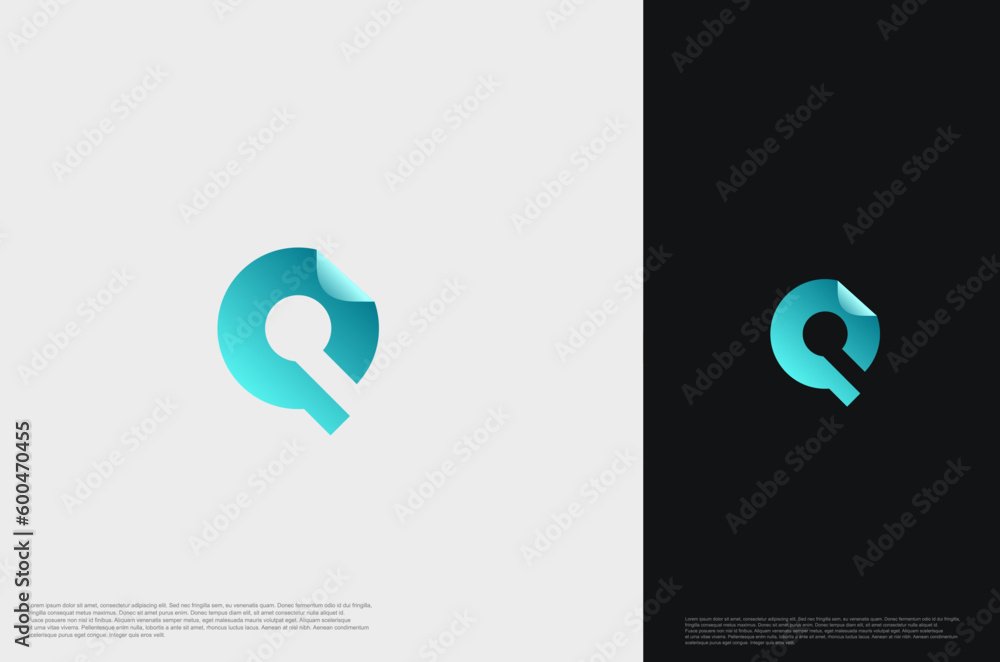 Initial Letter Q with fold edge gradient typography for business name. Vector logo inspiration - obrazy, fototapety, plakaty 
