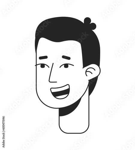 Extremely overjoyed young man monochrome flat linear character head. Excited man raising brows. Editable outline hand drawn human face icon. 2D cartoon spot vector avatar illustration for animation