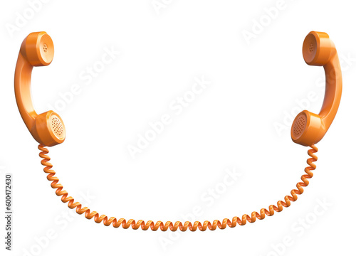 Foto two telephone handsets connected - conversation connection contact 3d rendering