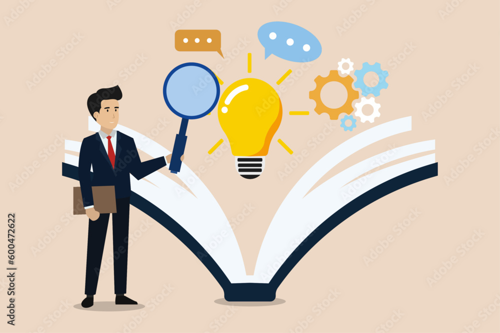 Business people find ideas after reading books. Illustration of a successful businessman. Business people find ideas after reading books. Illustration of a successful businessman.
