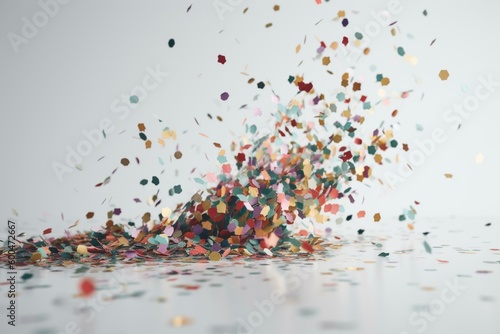 Confetti falling on a trendy white background with sparkles, great for festive projects. Generative AI