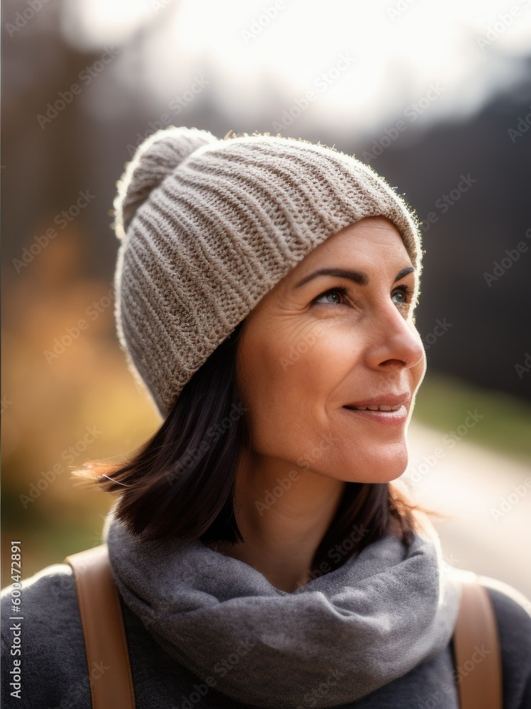 Portrait of a beautiful woman in a knitted hat and scarf Portrait of a beautiful woman in a knitted hat and scarf