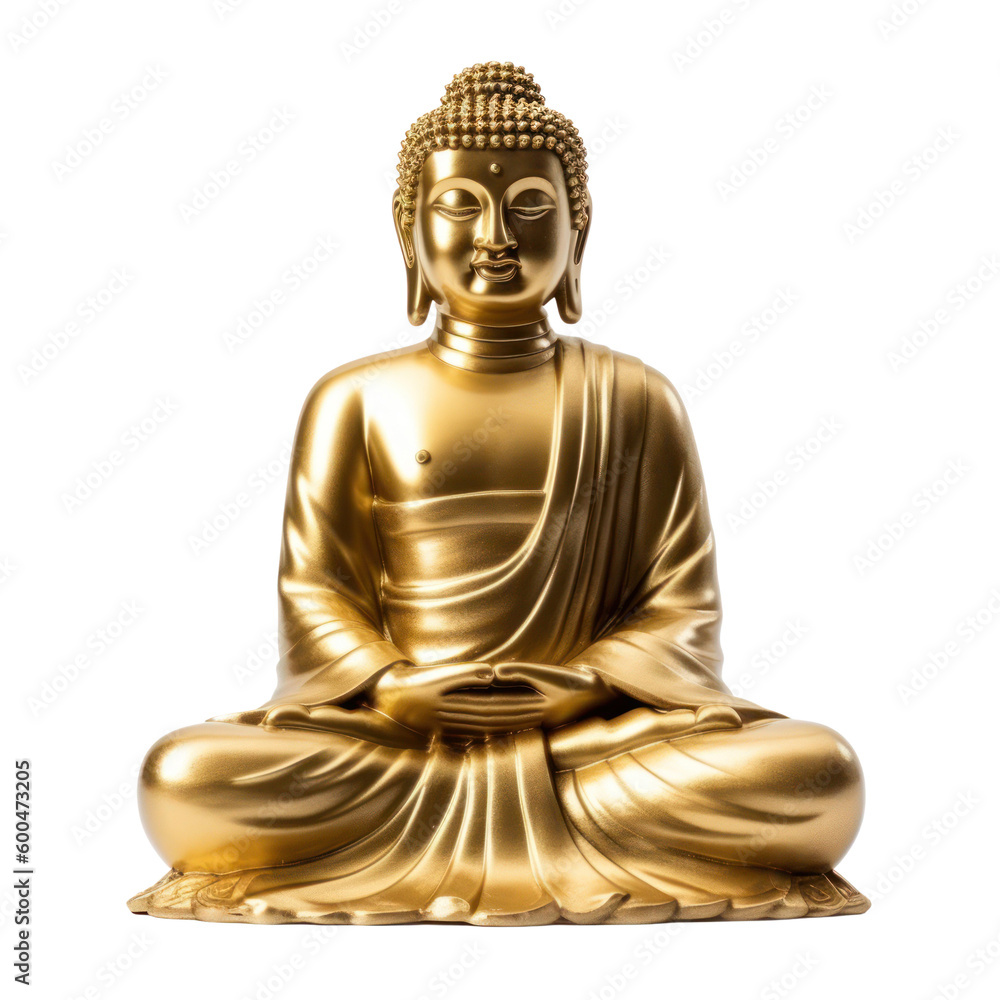 Golden buddha statue isolated on transparent background. PNG, Generative AI