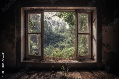 A window with obstructed view. Generative AI photo