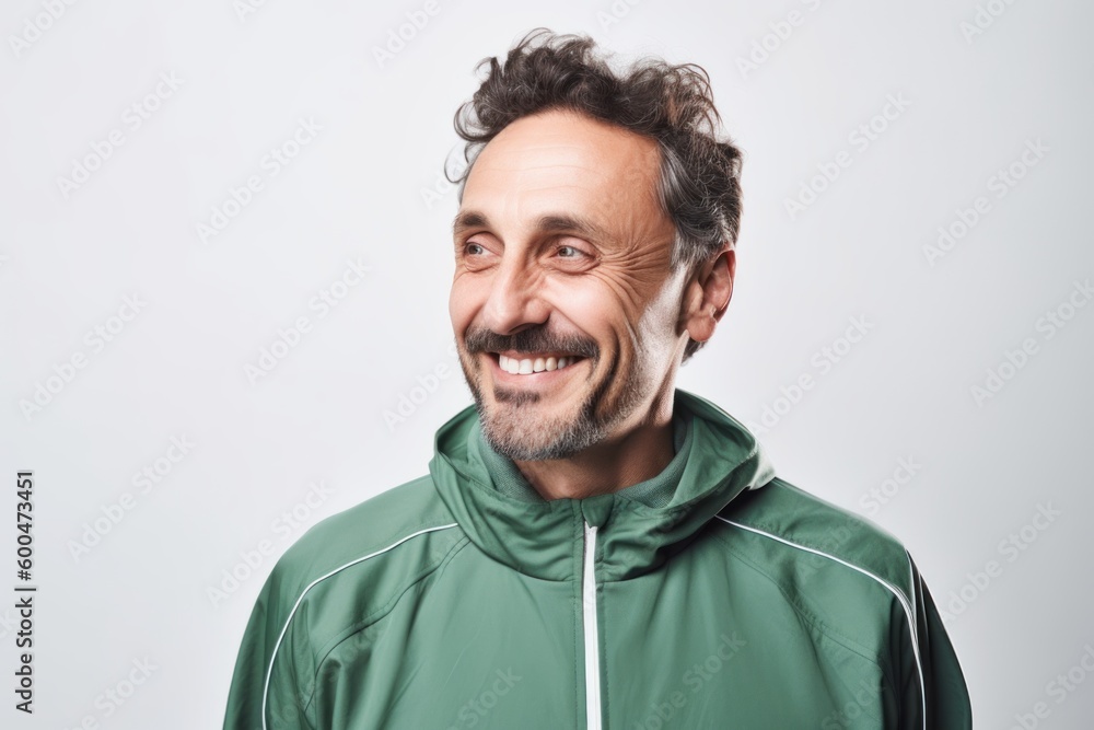 Portrait of a smiling man in sportswear looking at camera over white background Portrait of a smiling man in sportswear looking at camera over white background