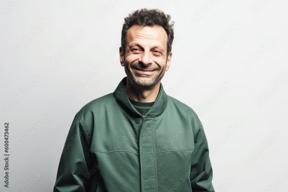 Portrait of a smiling man in a green hoodie on a white background Portrait of a smiling man in a green hoodie on a white background