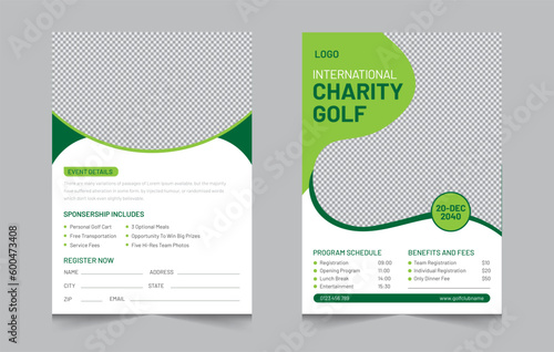 Golf tournament flyer design template, sport double side flyer for golf vector illustration eps 10
