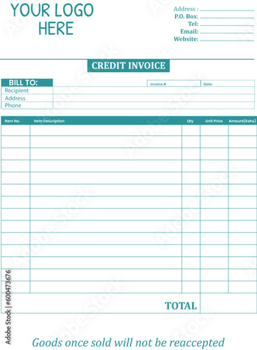 Credit Invoice Template