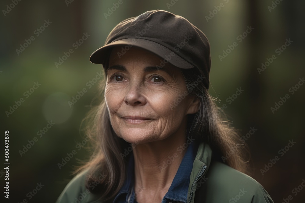 Portrait of an elderly woman in a cap in the forest. Portrait of an elderly woman in a cap in the forest.