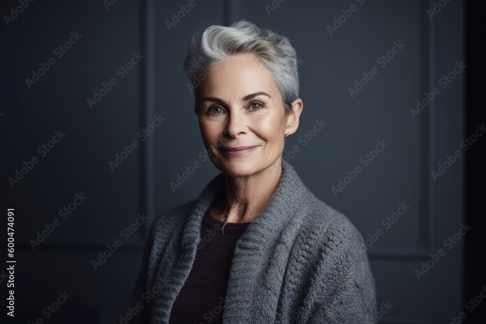 Portrait of a beautiful mature woman with grey hair and gray sweater Portrait of a beautiful mature woman with grey hair and gray sweater